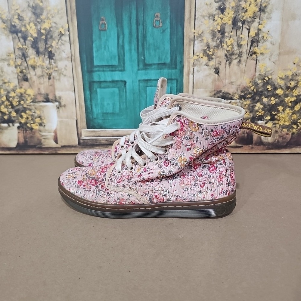 DR MARTENS Combat Boots Shoreditch Pink Floral Canvas Women's 6 Shoes